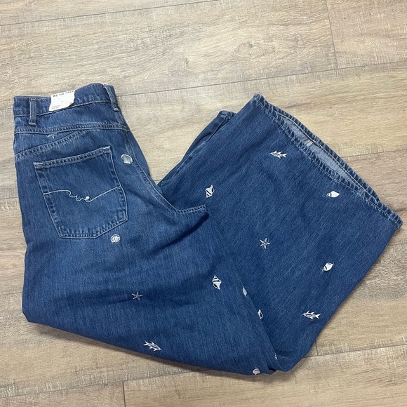 We The Free Dark Blue Embroidered Flare Jeans - Picture 4 of 7